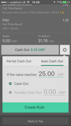 Select your amount for the auto cash out