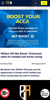 Boost your accas with William Hill 1 per day