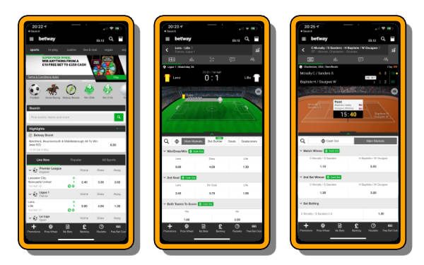 Betway app screenshots for the best betting apps list