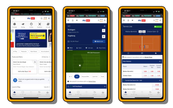 Skybet screenshots for the best betting apps list