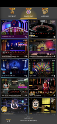 Live game shows on Betfair casino