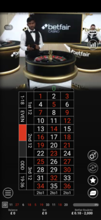 Live roulette game in play