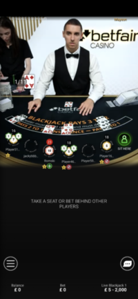Playing blackjack on the app