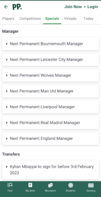 Transfer betting markets on the Paddy Power app