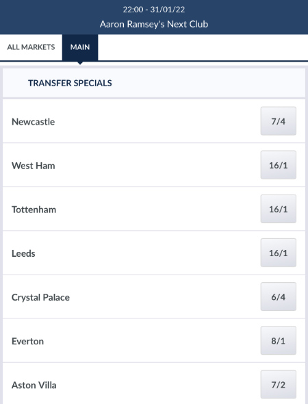 Aaron Ramsey transfer market odds