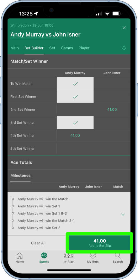 combining picks on the tennis bet builder