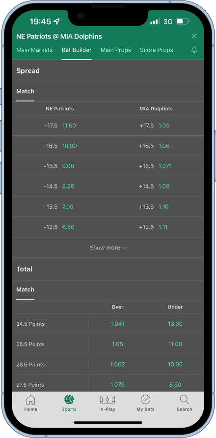 bet365 NFL bet builder odds