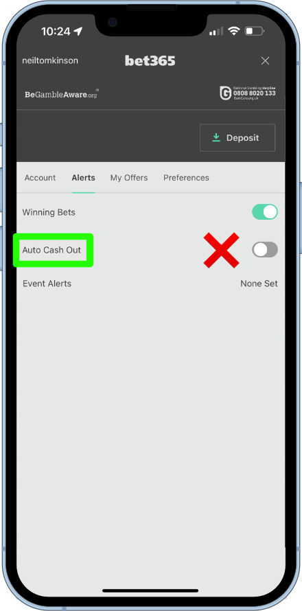 auto cash out alerts disabled