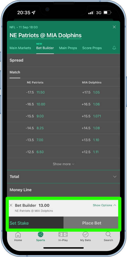 bet365 bet slip with bet builder bet in it