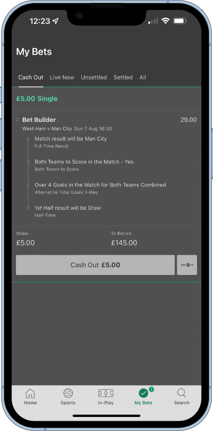 reviewing a placed bet builder bet