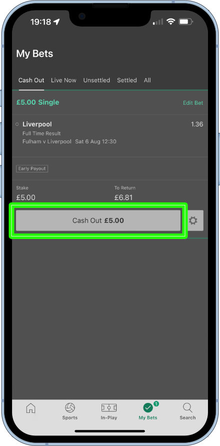 cashing out on the bet365 app