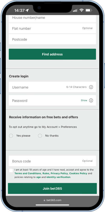 signing up to bet365