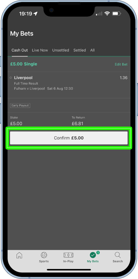 confirming cash out selection