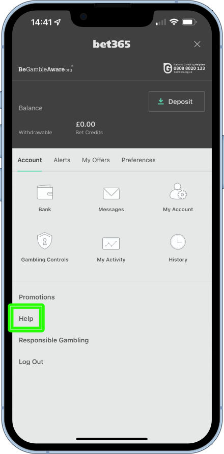 getting help on bet365 app
