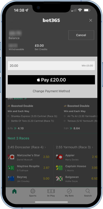 depositing with Apple pay on bet365