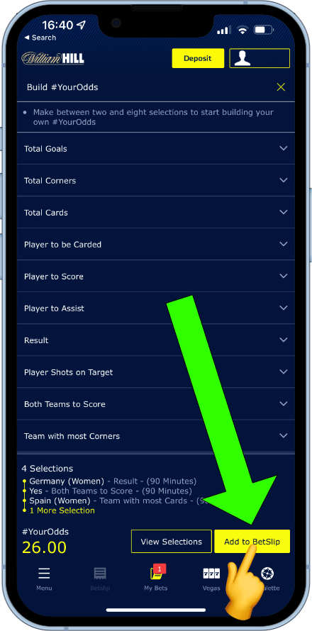 Adding Build Your Odds picks to bet slip