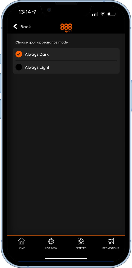 dark mode and light mode on the 888Sport app