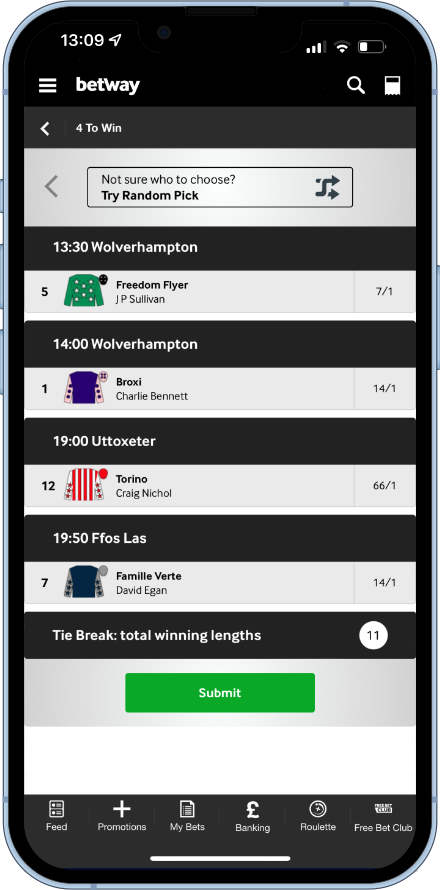 4 to win on the Betway app