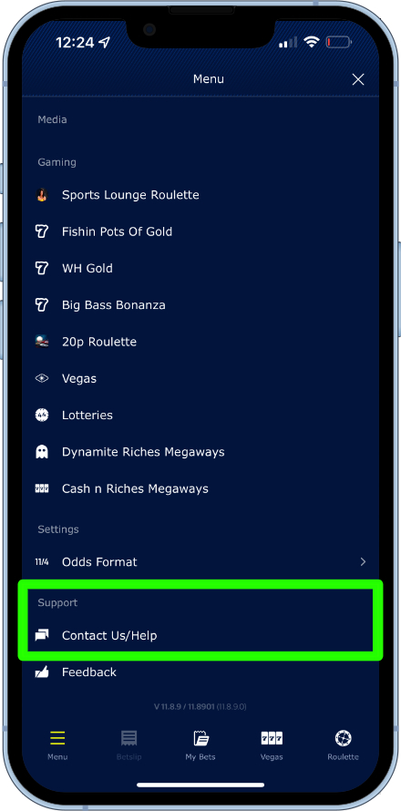 William Hill Support section