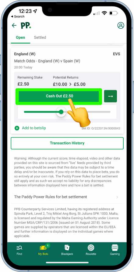 Paddy Power partial cash out