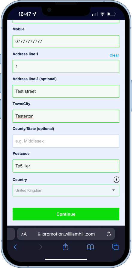 submitting registration details