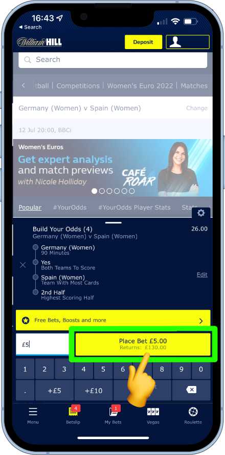 placing a Build Your Odds bet on the William Hill iPhone app