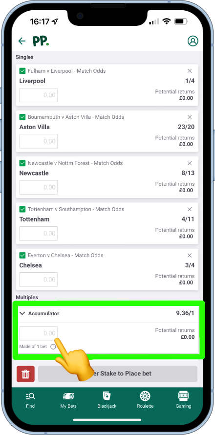 placing an accumulator bet