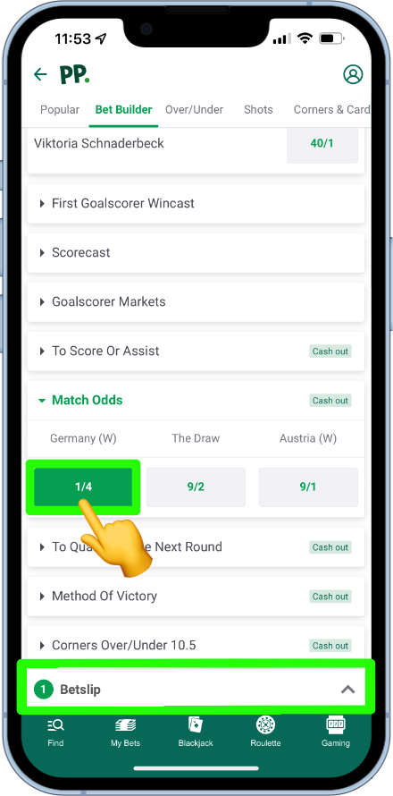 making the first bet builder selection