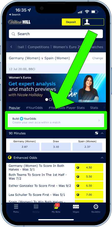 how to place a bet builder bet on the William Hill app