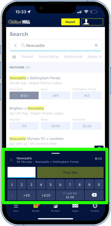 how to enter stake amount on William Hill app