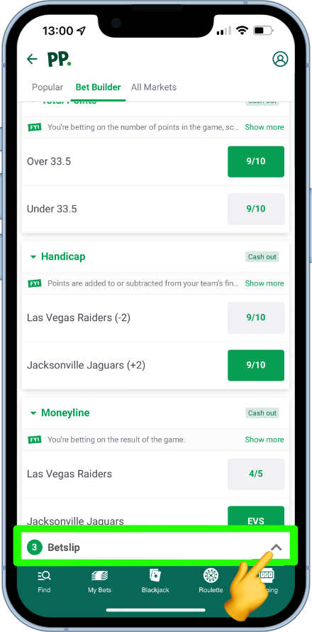 Paddy Power NFL bet builder with three picks