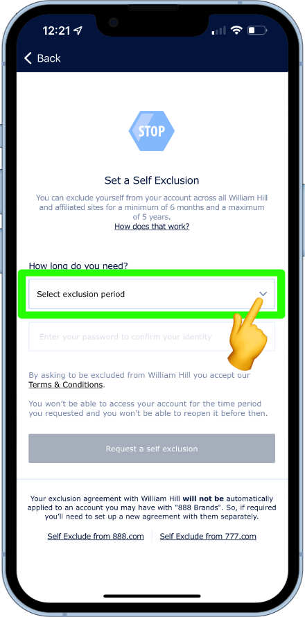 selecting self exclusion time