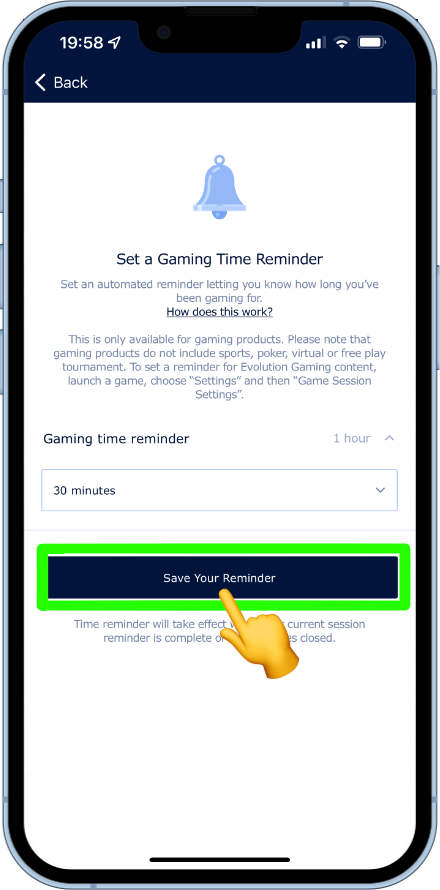 saving new gaming time reminder duration