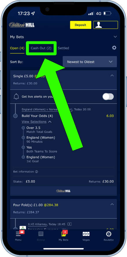 how to cash out on the William Hill app