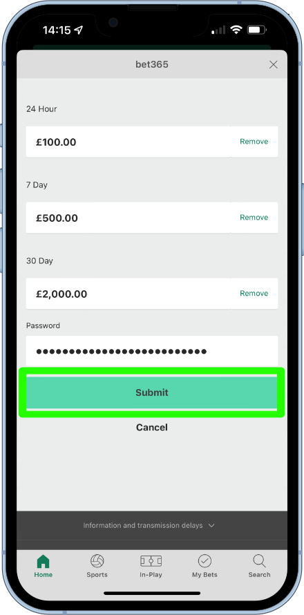setting deposit limits on the bet365 app
