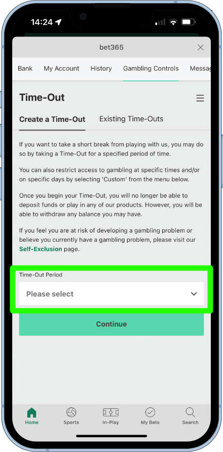 bet365 gambling controls time out period