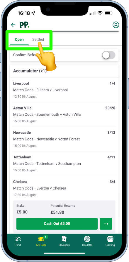 viewing recently settled bets