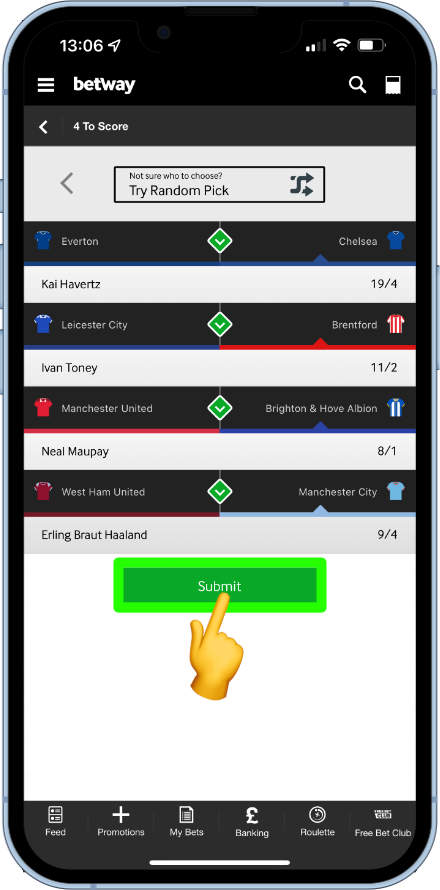 confirming selections on 4 to score
