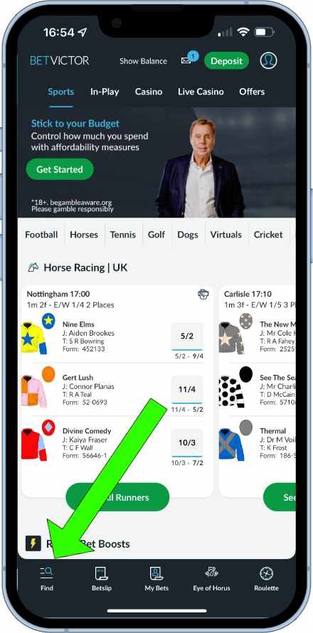 find menu on the BetVictor app