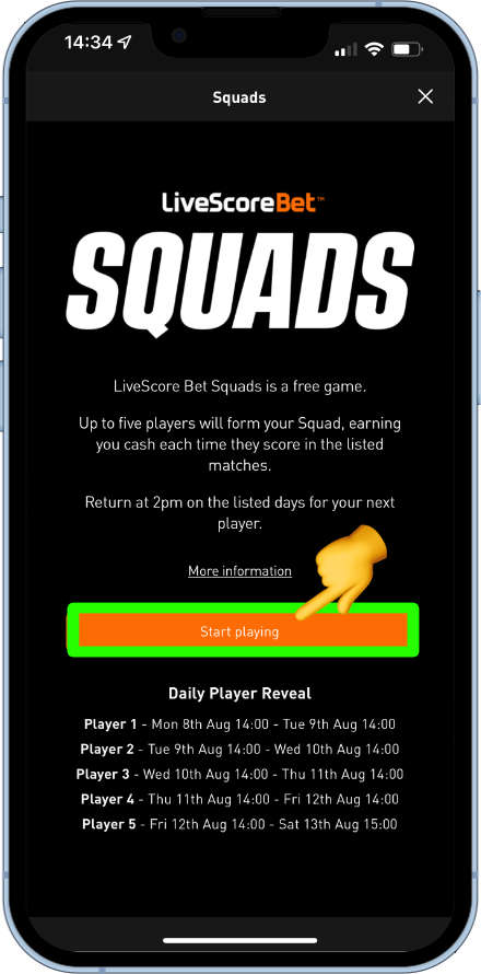 starting a round of Squads by LiveScore Bet