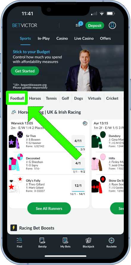 BetVictor football menu