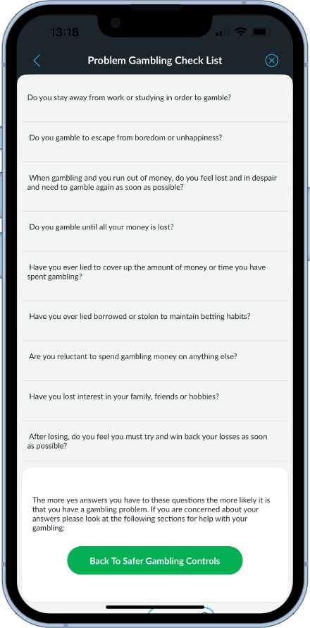 BetVictor's problem check list