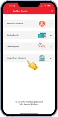 A screen shot showing the account closure option