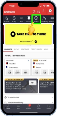 A screen shot showing where to find the football section