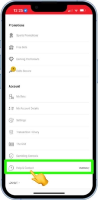 A screen shot showing  how to use the Help & contact button to access support