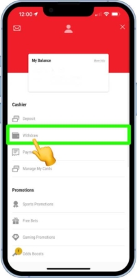 A screen shot showing selecting Withdraw option