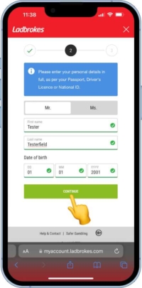 registering for a Ladbrokes account with your personal details