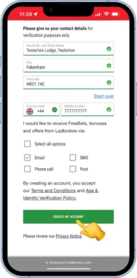 Adding address details when registering on the ladbrokes app
