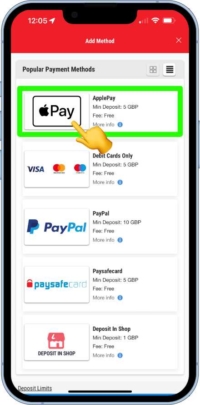 A screen shot showing how to use Apple Pay on the app