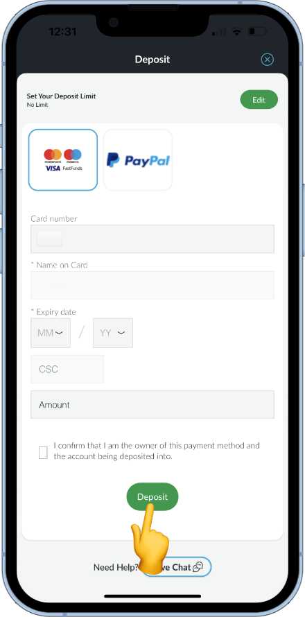 making a deposit via VISA method